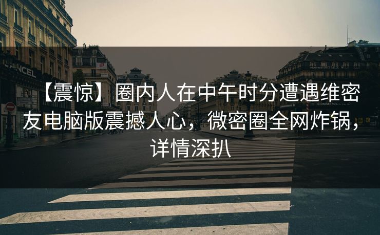 【震惊】圈内人在中午时分遭遇维密友电脑版震撼人心，微密圈全网炸锅，详情深扒